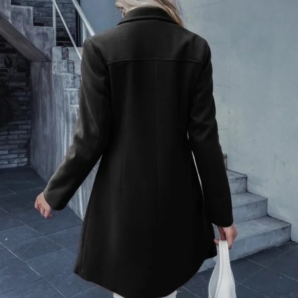 Classic button double breast trench pea coat Jacket - Picture 8 of 11